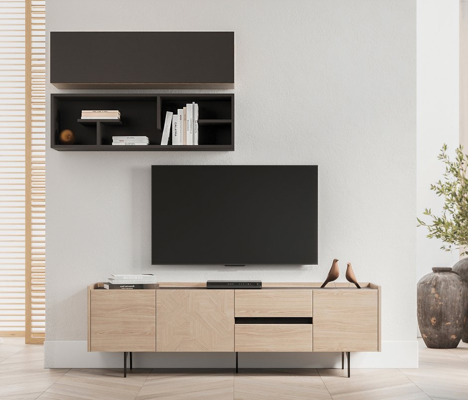 Terra Kalkar Kapaklı TV Ünitesi Üst Modülü - Siyah