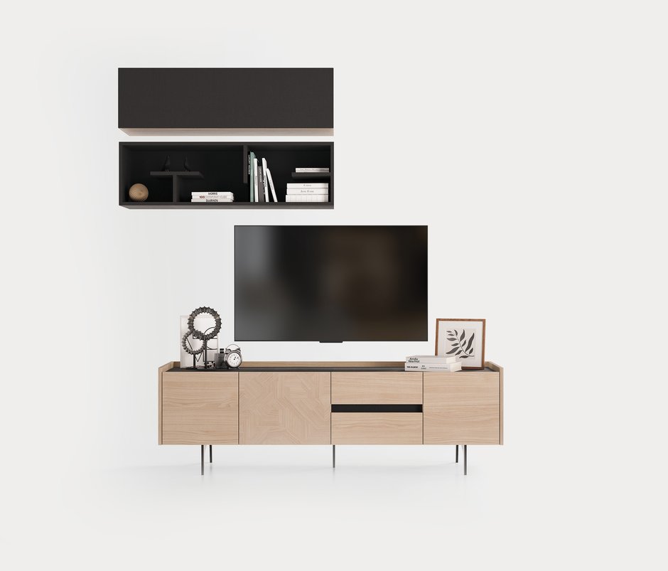 Terra Raflı TV Ünitesi Üst Modülü - Siyah