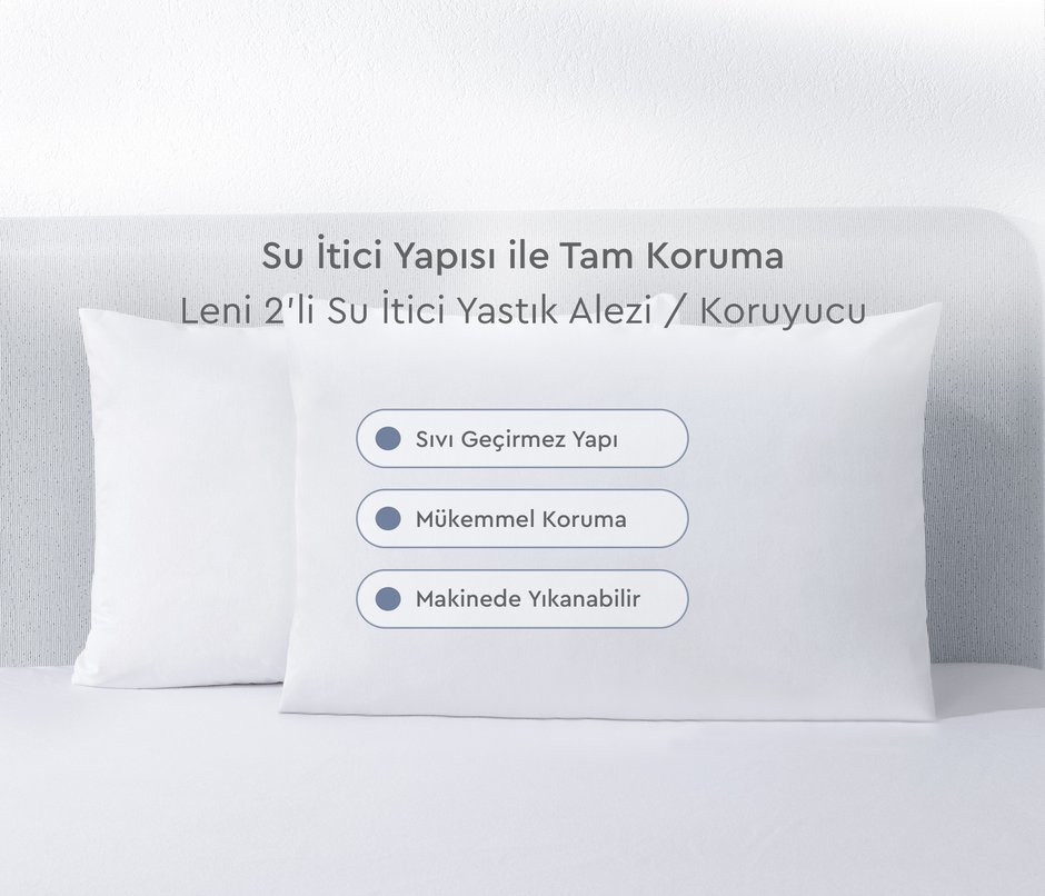 Leni Su İtici 2'li Yastık Alezi/Koruyucu - Beyaz