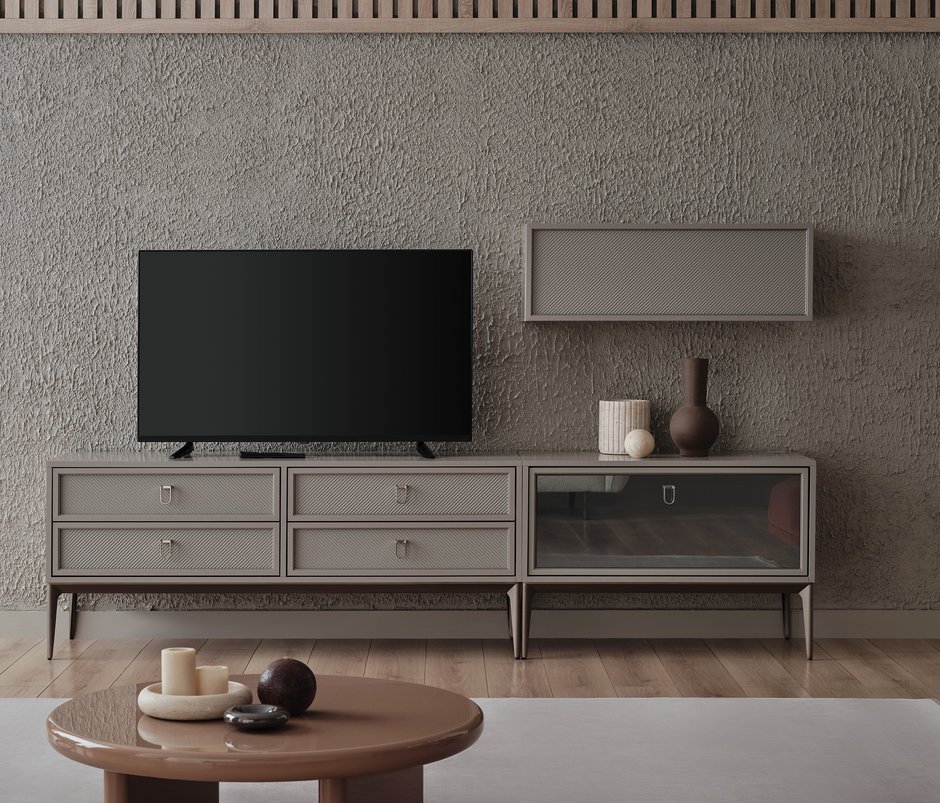 Hera Kalkar Kapaklı TV Ünitesi Üst Modülü - Taş