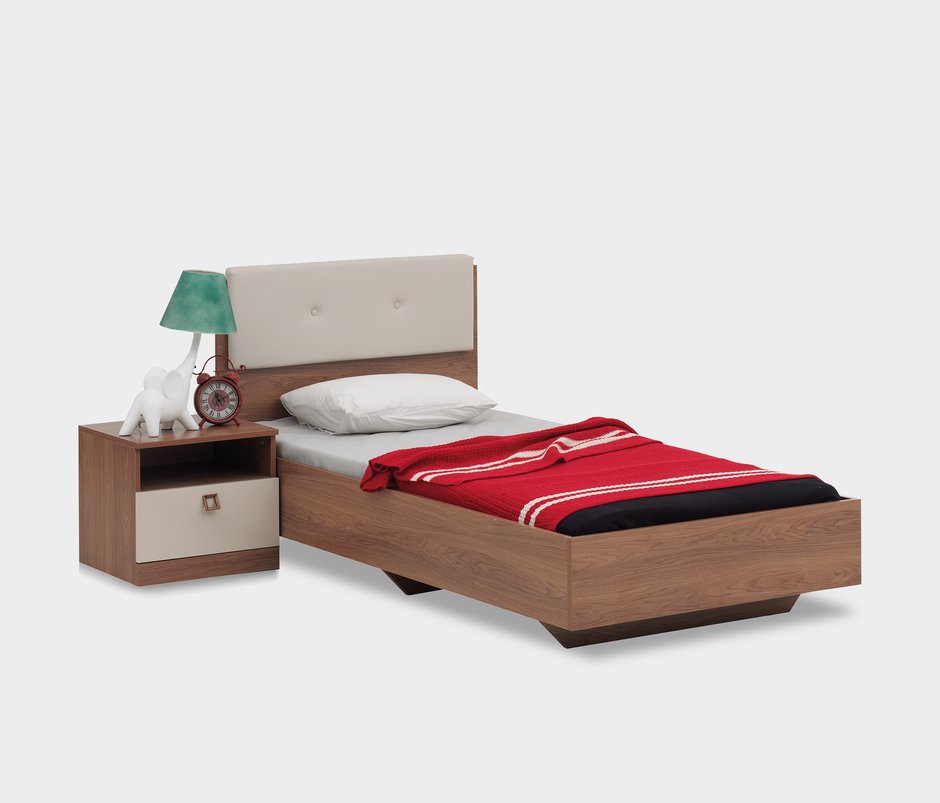 Mistral Leather-Look Fabric, Upholstered Bedstead - Walnut