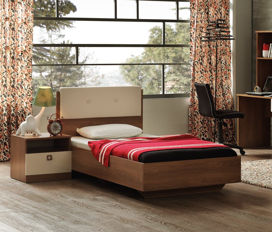 Mistral Leather-Look Fabric, Upholstered Bedstead - Walnut