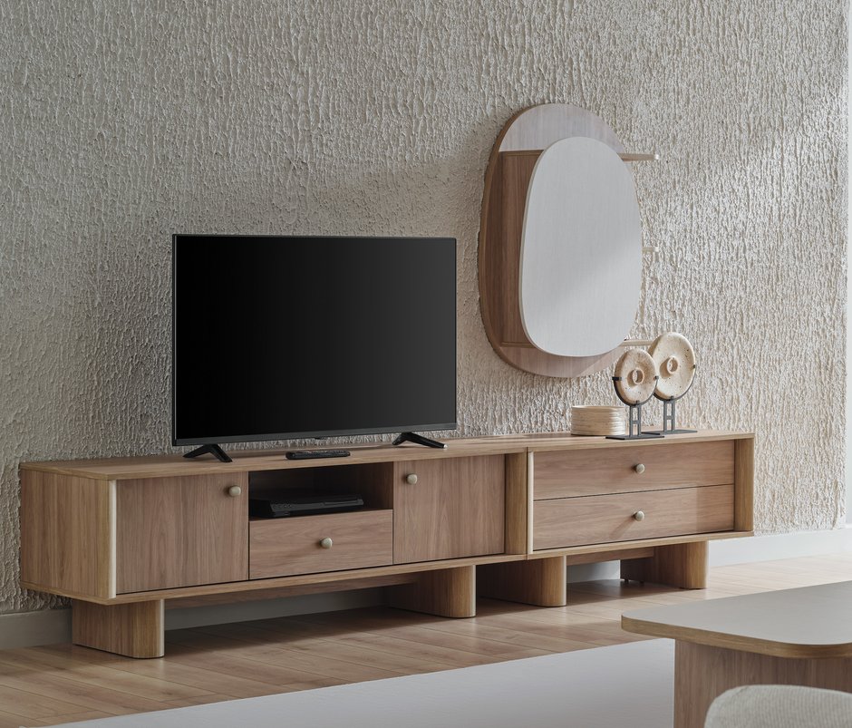 Perge 2-Drawer, MDF TV Unit with Legs - Oak