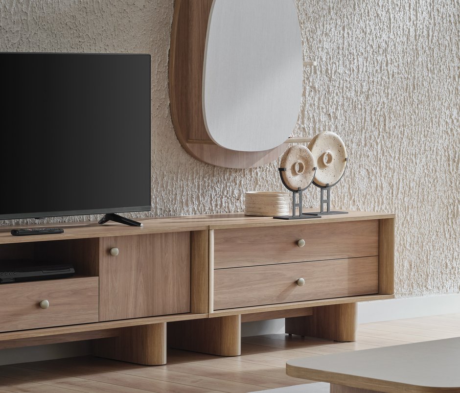 Perge 2-Drawer, MDF TV Unit with Legs - Oak