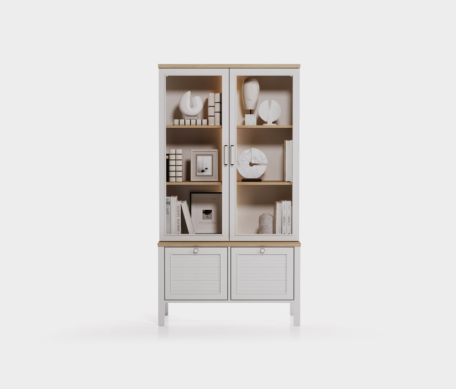 Marsell Glass-Door, MDF Bookcase - White