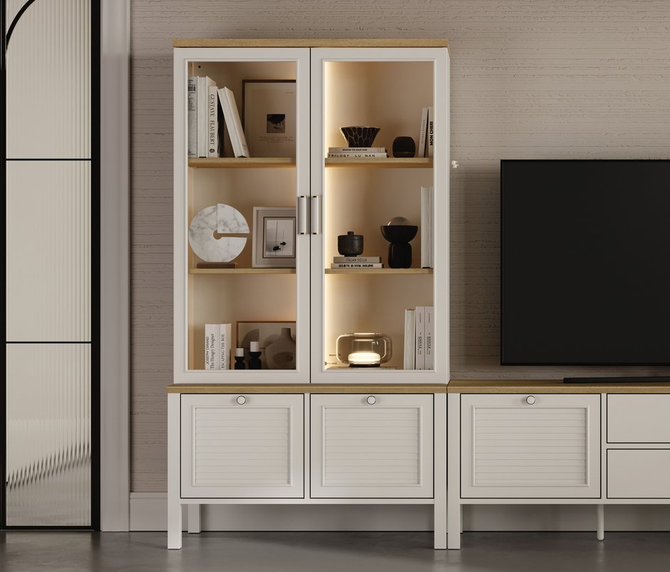 Marsell Glass-Door, MDF Bookcase - White