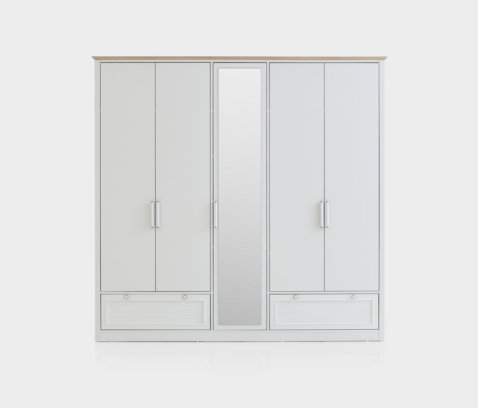 Marsell 5-Door, MDF Wardrobe with Drawers - White