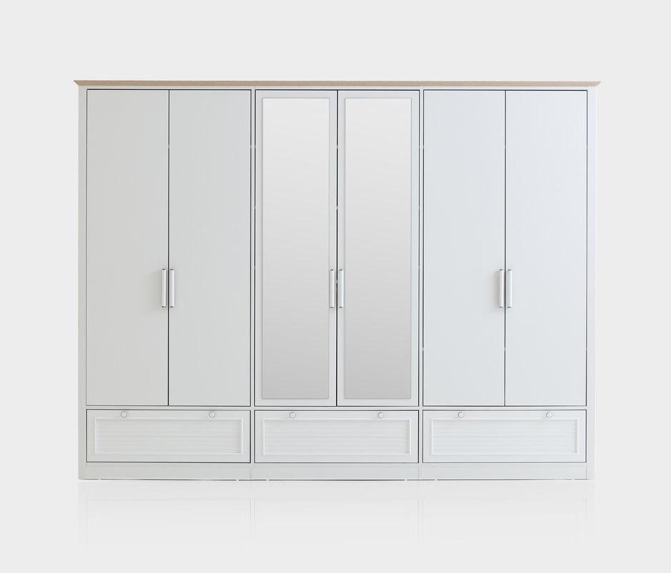 Marsell 6-Door, MDF Wardrobe with Drawers - White