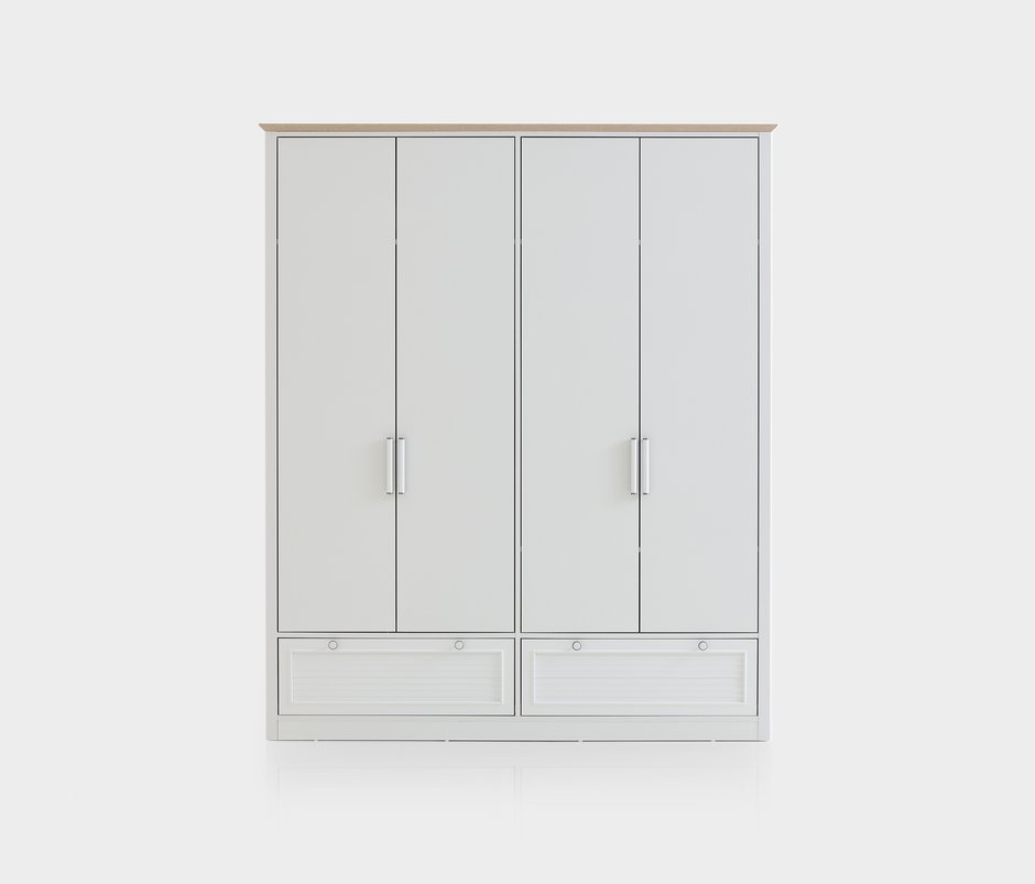 Marsell 4-Door, MDF Wardrobe with Drawers - White