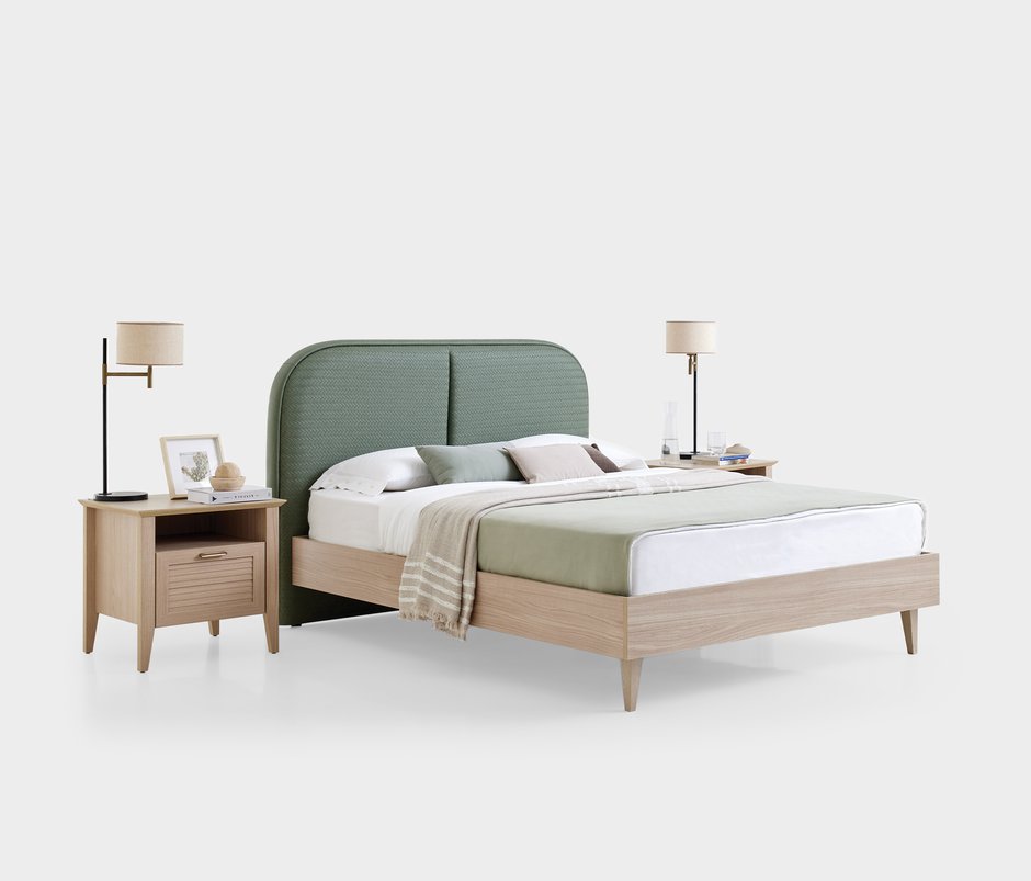 Verona Leather-Look Fabric, Bedstead with Headboard - Khaki