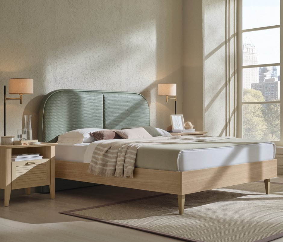 Verona Leather-Look Fabric, Bedstead with Headboard - Khaki