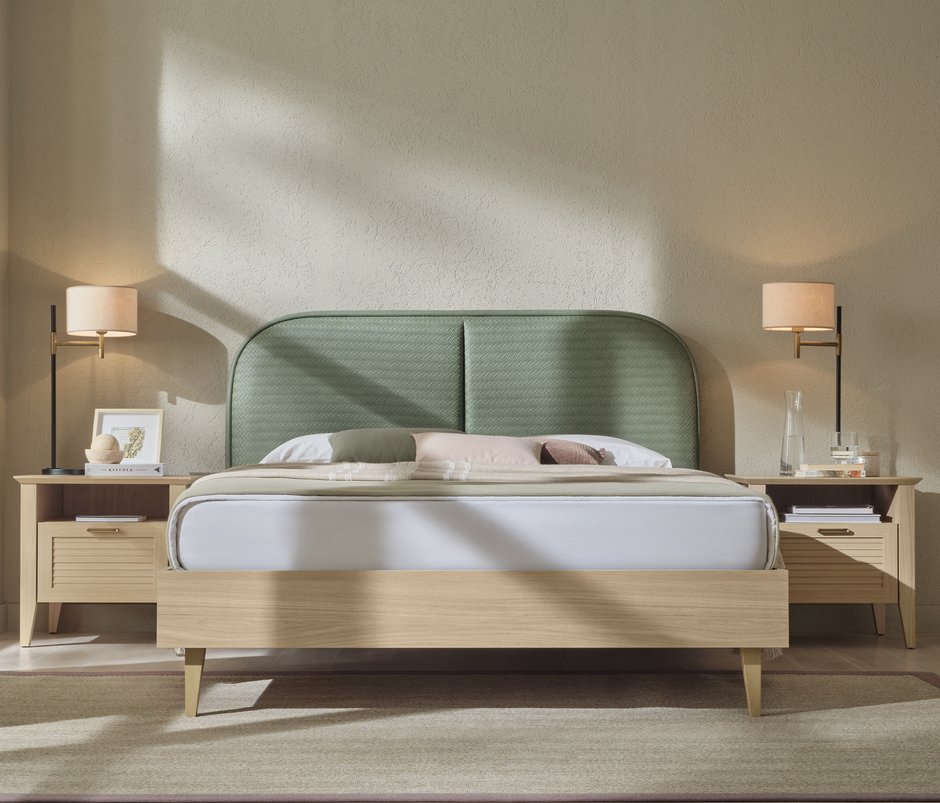 Verona Leather-Look Fabric, Bedstead with Headboard - Khaki