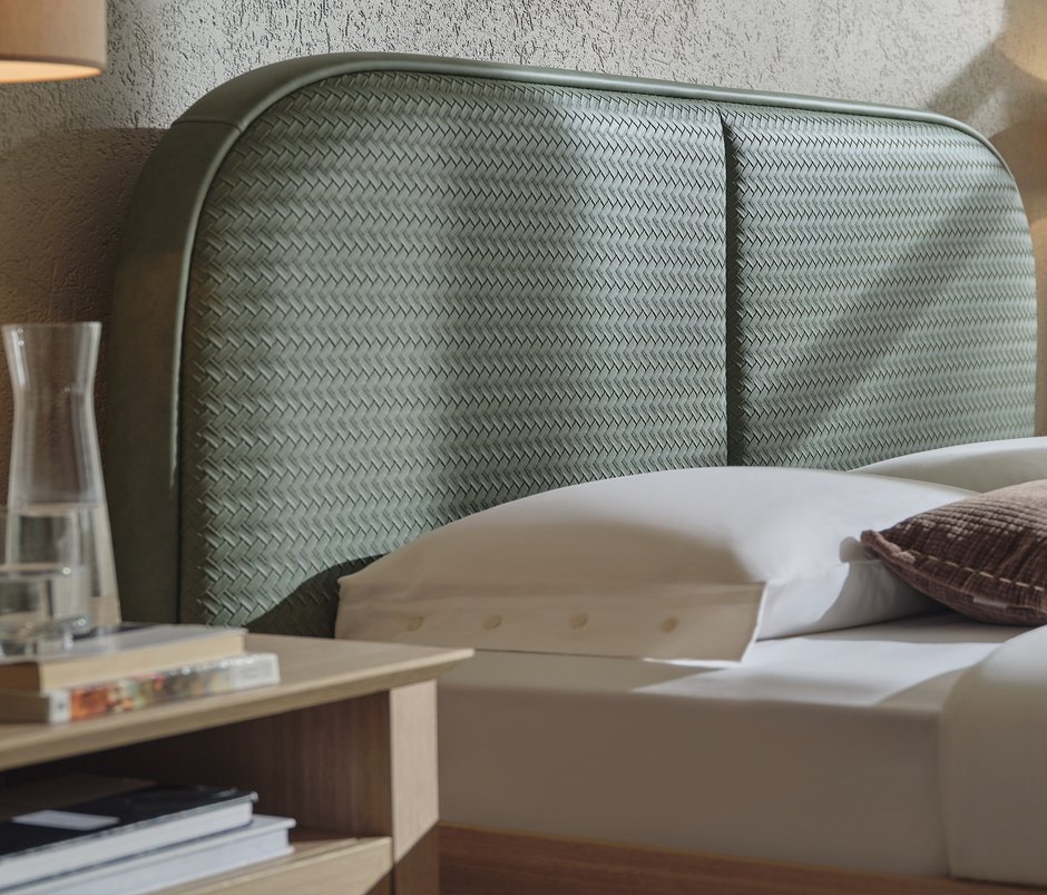 Verona Leather-Look Fabric, Bedstead with Headboard - Khaki