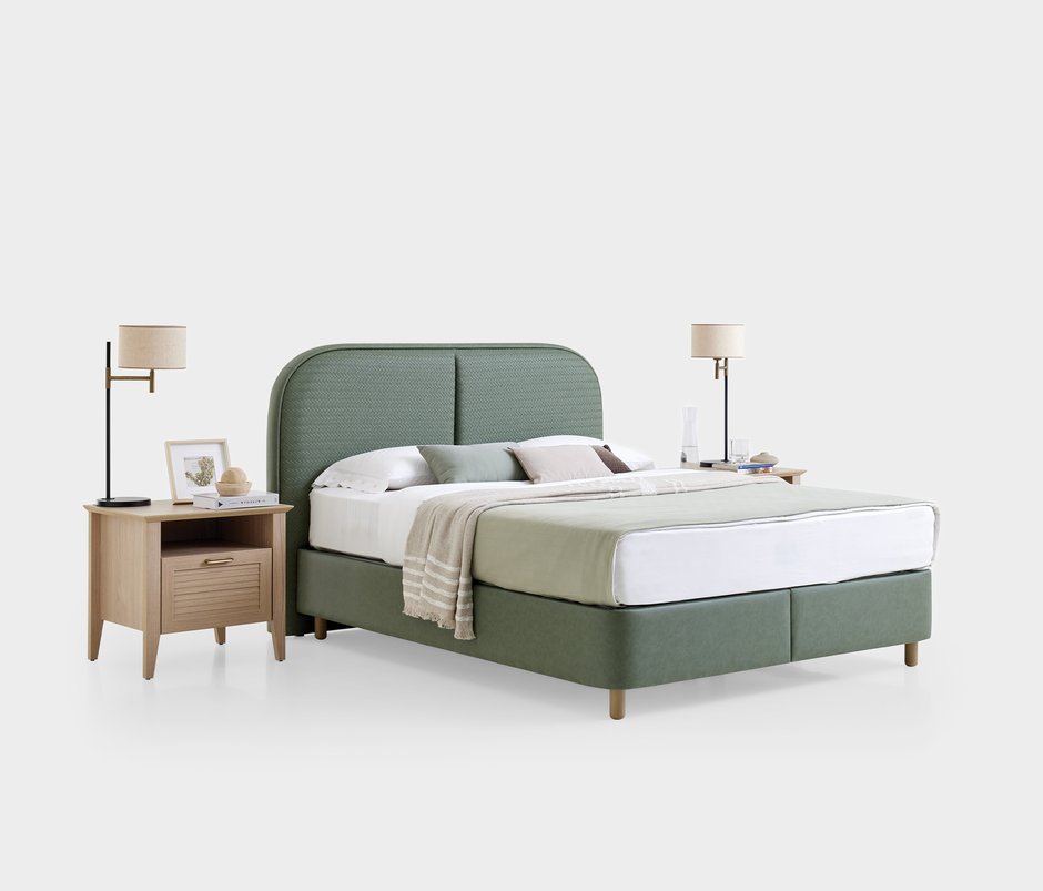 Verona Leather-Look Fabric, Storage Bed Base with Headboard - Khaki