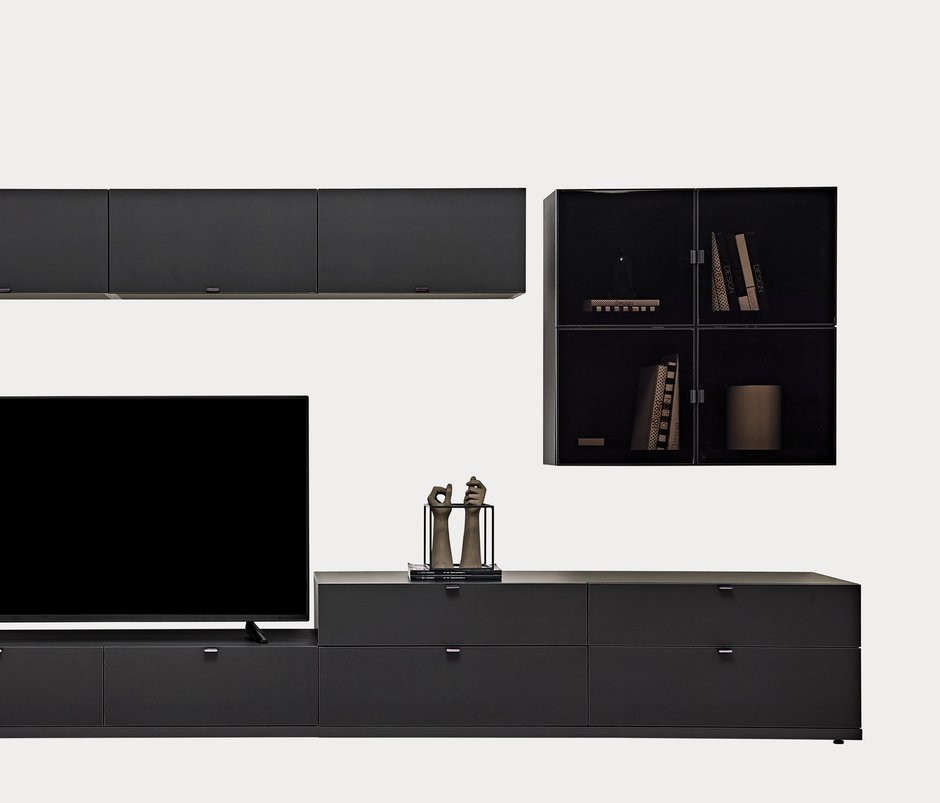 Legato Cam Kapaklı TV Ünitesi Üst Modülü - Siyah