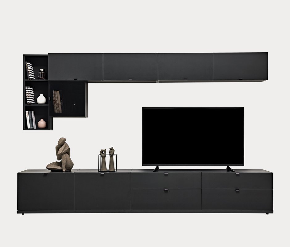 Legato Cam Kapaklı TV Ünitesi Üst Modülü - Siyah