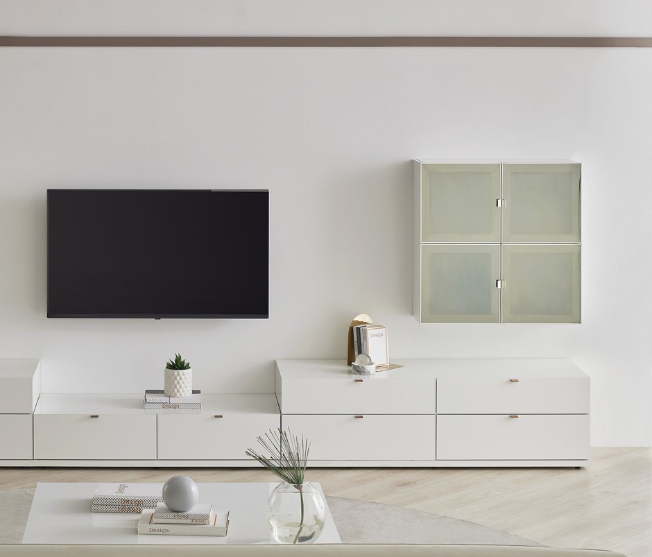 Legato Cam Kapaklı TV Ünitesi Üst Modülü - Beyaz