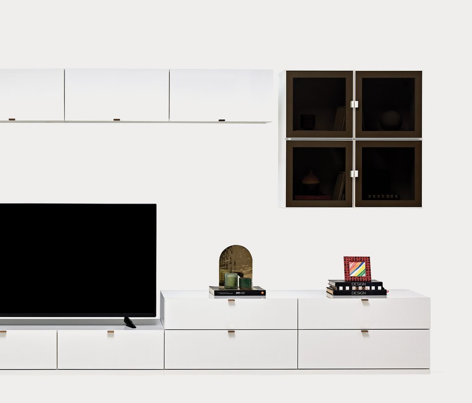 Legato Cam Kapaklı TV Ünitesi Üst Modülü - Beyaz