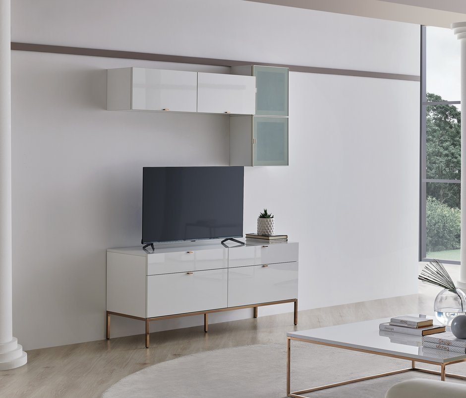 Legato Cam Kapaklı TV Ünitesi Üst Modülü - Beyaz