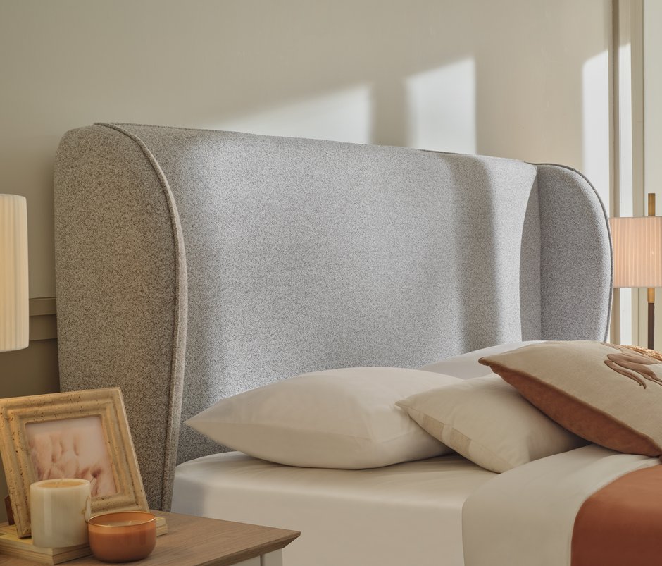 Marsell Linen-Textured Fabric, Bedstead with Headboard - Light Gray