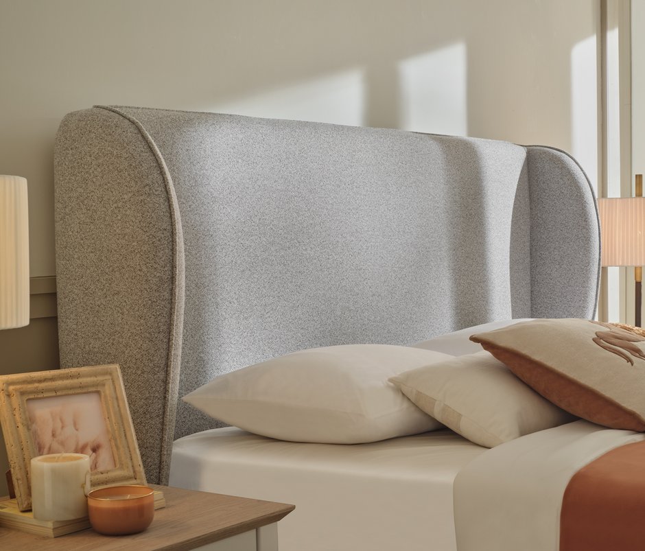 Marsell Linen-Textured Fabric, Storage Bed Base with Headboard - Light Gray
