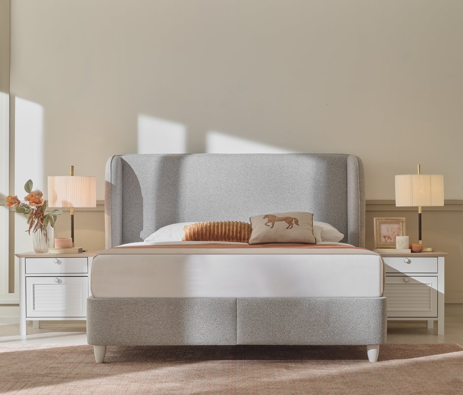 Marsell Linen-Textured Fabric, Storage Bed Base with Headboard - Light Gray