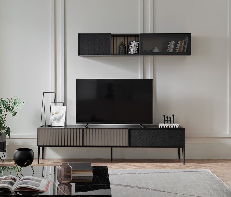 Riga 2 Kapaklı Raflı TV Ünitesi Üst Modülü - Ceviz