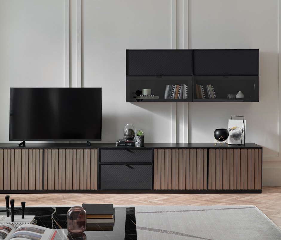 Riga 2 Kapaklı TV Ünitesi Üst Modülü - Ceviz
