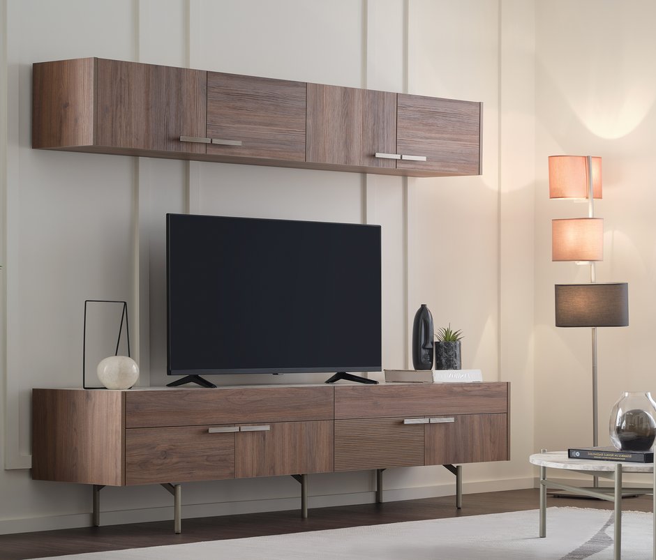 Pavia Kalkar Kapaklı TV Ünitesi Üst Modülü - Ceviz