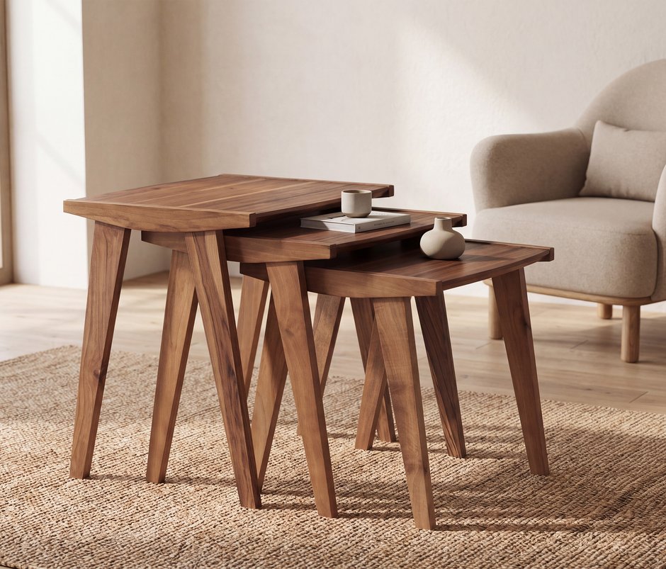 Lora 100% MDF, Nesting Table - Walnut
